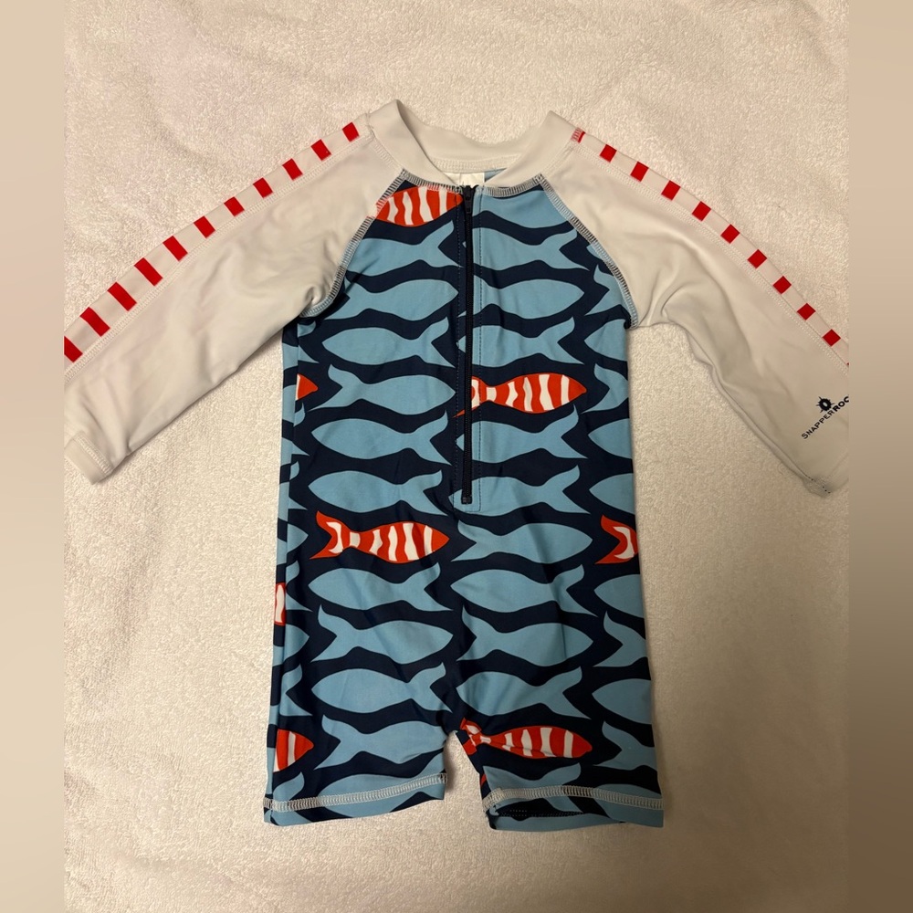 Snapper Rock Blue and Red Fish Print Rashguard 6-12 months